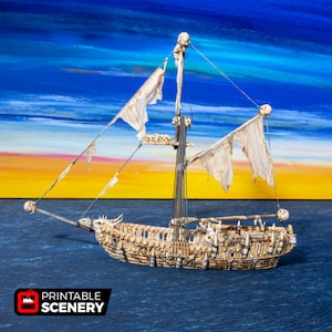 dnd Undead Sloop Ship Wargaming Pirate Fleet Boat  Tabletop Scatter Terrain RPG Dungeons and Dragons Games | 28mm Miniature Boat