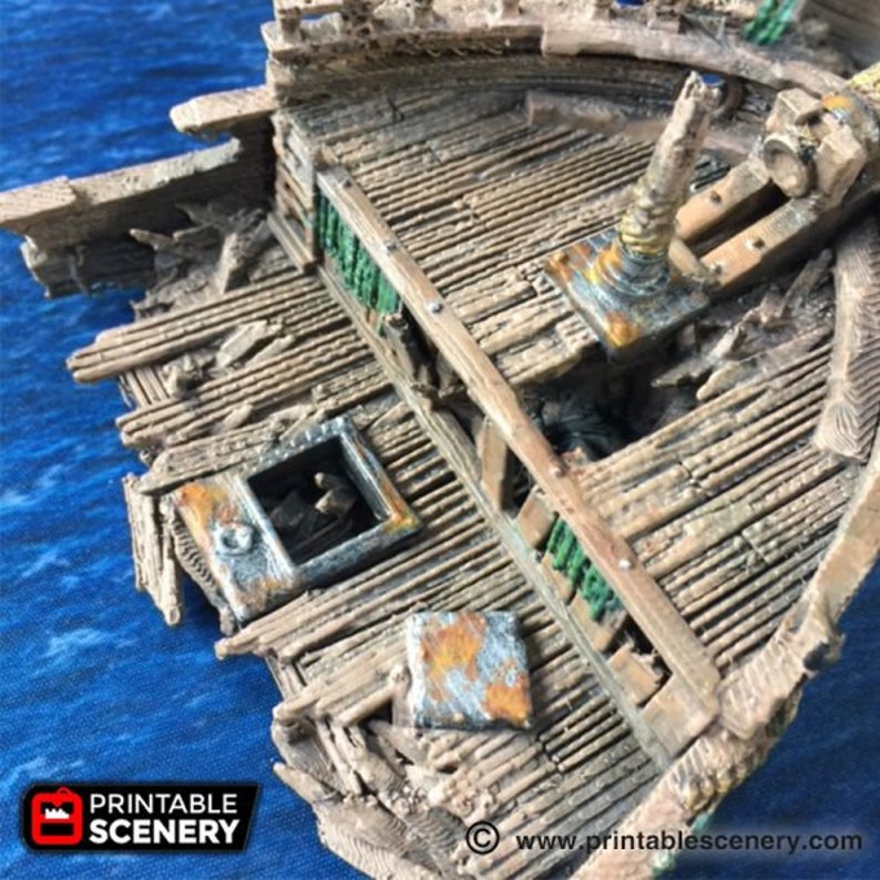 dnd Shipwreck Wrecked Ship Wargaming Boat Tabletop Scatter Terrain RPG Dungeons and Dragons Games 28mm Miniature Boat image 3