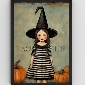 Halloween-Wand-Kunst-Hexe Wand-Kunst-Vintage Halloween-Hexe-Druckbare Hexe-Hexe Wand-Dekor-Digitale Halloween-Kunst Süße kleine Mädchen-Hexe