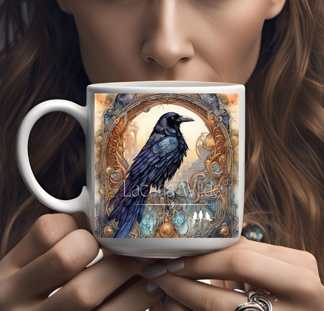 Raven Coffee Mug Fantasy Raven Artist Mug Crow Bird Coffee Cup Raven Cup Raven Drinkware Crow