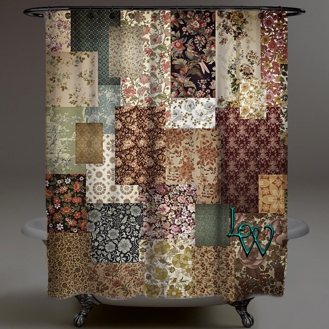 Fabric Patchwork Print Shower Curtain Boho Country Primitive Etsy