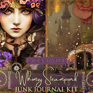 Whimsy Romantic Steampunk Junk Journal Scrapbook Collage Pages Printable Digital Papers Collage Sheets Whimsy Carriages Floral
