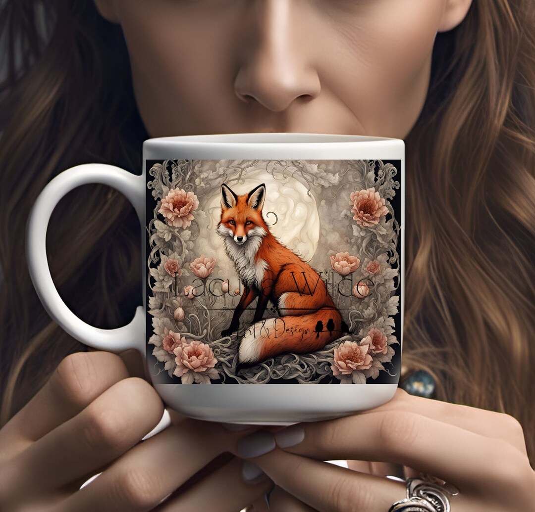 Fox Coffee Mug Red Fox Drinkware Ceramic Coffee Cup Fox Art Mug 15 Oz