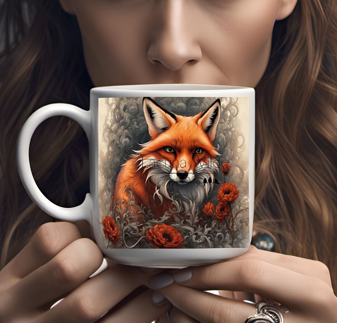 Beautiful Red Fox Large Ceramic Coffee Hot Cocoa Mug 15oz Fox Artist ...
