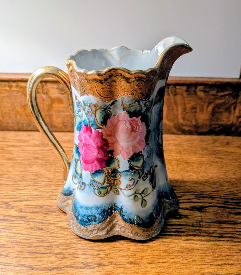 Antique Rockingham Pitcher Vintage Rose and Gold Trim Pitcher - Etsy