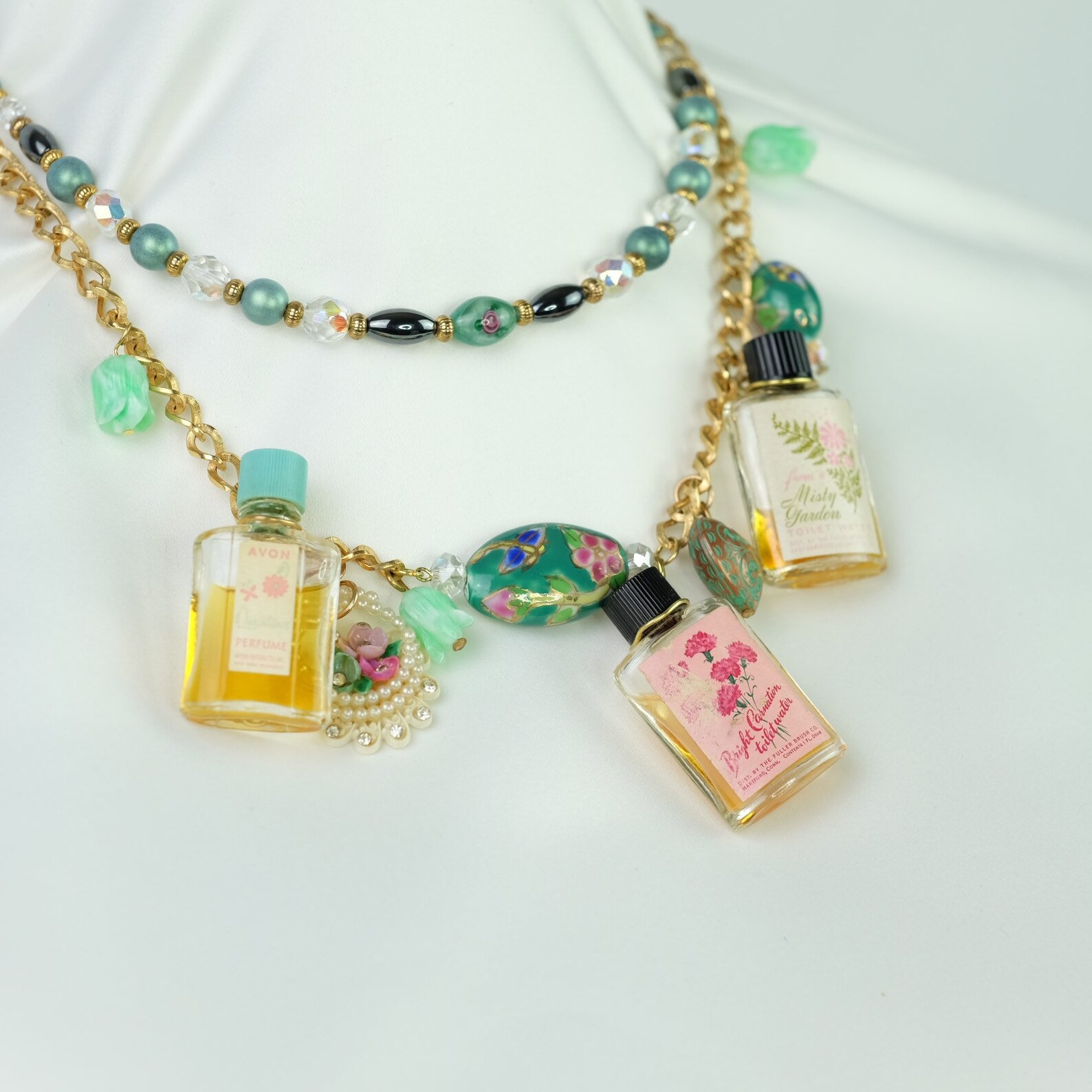 Vintage Perfume Bottle Necklace Hematite and Crystal Bead Etsy