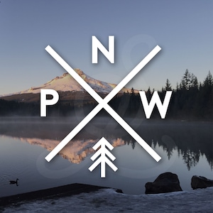 PNW Decal, Pacific Northwest Decal, PNW CROSSING. Vinyl Decal Only. For Car Windows, Side Doors, Cargo Box, Camper, Laptop, Water Bottle.