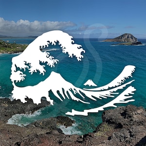 Hokusai Great Wave Decal Designed for Installation on Dark Backgrounds. Decal Only. Personalize Car Windows, Side Doors, Mirrors, Laptops.