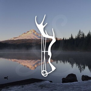 Compound Bow Hunting Antlers Decal - Style E. Vinyl Decal Only. For Vehicle Windows, Side Doors, Camper, Camping Gear, Cooler, Water Bottle.