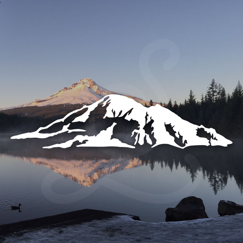 Elegant Washington Mount Baker mountain snowcap decal in white. Part of a collection of Washington mountain decals.