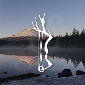 Compound Bow Hunting Antlers Decal - Style C. Vinyl Decal Only. For Vehicle Windows, Side Doors, Camper, Camping Gear, Water Bottle.