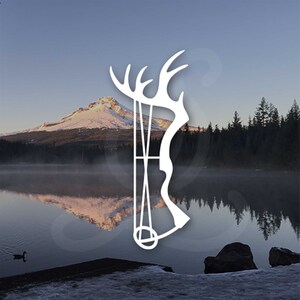 Compound Bow Hunting Antlers Decal - Style D. Vinyl Decal Only. For Vehicle Windows, Side Doors, Camper, Camping Gear, Water Bottle.