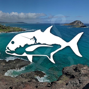 Fishing Ulua Decal, Trevally Decal. Vinyl Decal Only. Personalize Car Windows, Side Doors, Surfboard, Laptop, Water Bottle, Cooler.