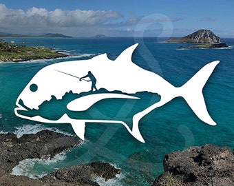 Fishing Ulua Decal, Trevally Decal. Vinyl Decal Only. Personalize Car Windows, Side Doors, Surfboard, Laptop, Water Bottle, Cooler.
