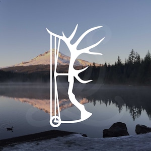 Compound Bow Hunting Antlers Decal - Style A. Vinyl Decal Only. For Vehicle Windows, Side Doors, Camper, Hunting Gear, Cooler, Water Bottle.