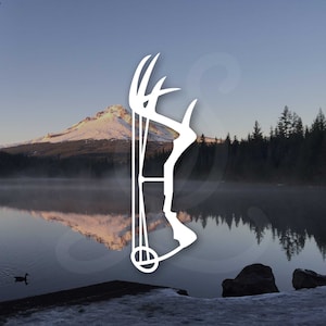 Compound Bow Hunting White Tail Antlers Decal - Style B. Vinyl Decal Only. For Car Windows, Side Doors, Camper, Camping Gear, Water Bottle.
