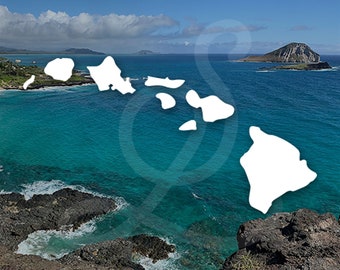 Hawaiian Islands Decal - Style A. Vinyl Decal Only. Personalize Car Windows, Side Doors, Surfboards, Laptops, Water Bottles, Tumblers.