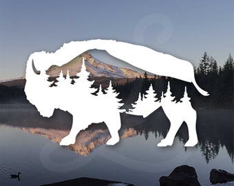 Adventure Bison Decal Buffalo Mountain Decal. Decal Only. For Car Windows, Door Panels, Mirrors, Tablets, Laptops, Coffee Mugs Etc.