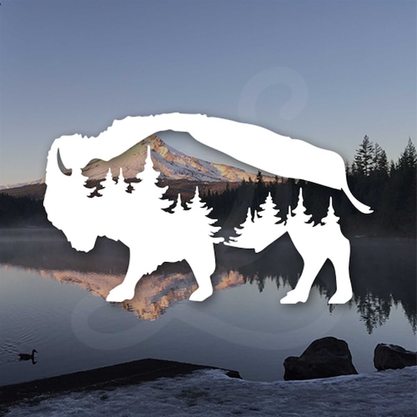 Adventure Bison Decal Buffalo Mountain Decal. Decal Only. For Car Windows, Door Panels, Mirrors, Tablets, Laptops, Coffee Mugs Etc.