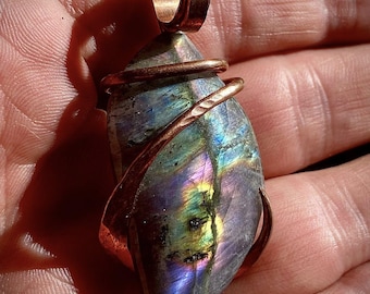 Mystical PURPLE Labradorite Copper Wrapped Pendant Necklace - Handmade Healing Crystal Jewelry