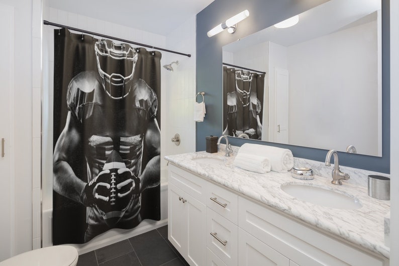 Football Player Shower Curtain Football Bathroom Football Etsy