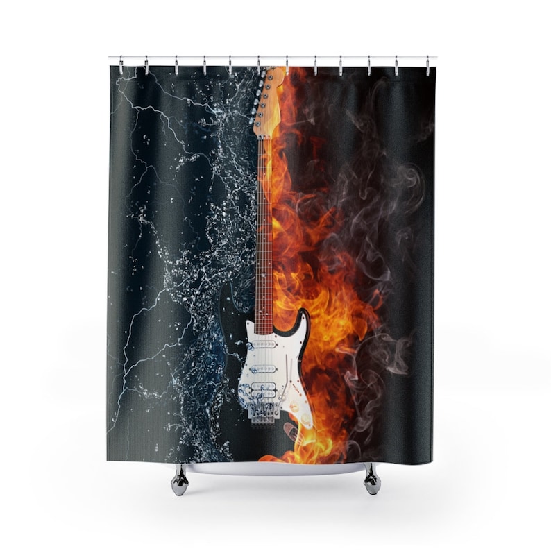 Guitar in Flames Guitar Gift Bathroom Shower Curtains Etsy