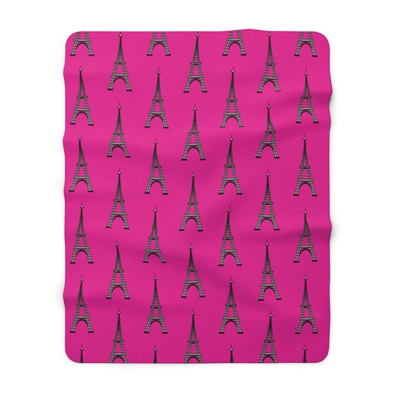 Hot Pink Fuschia Pink Eiffel Tower Paris Sherpa Fleece Blanket Etsy