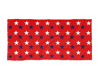 Patriotic American Beach Towel – Red, White, and Blue Stars