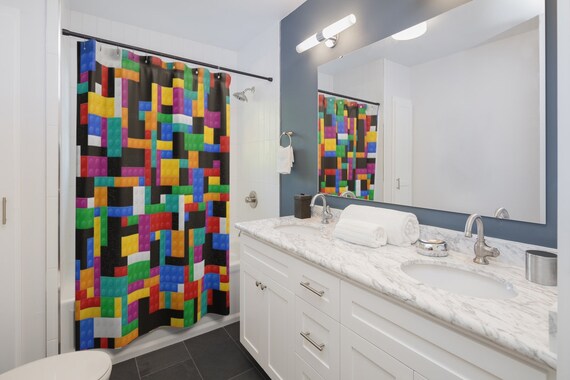 Lego Shower Curtain Lego Themed Lego Decor Lego Etsy