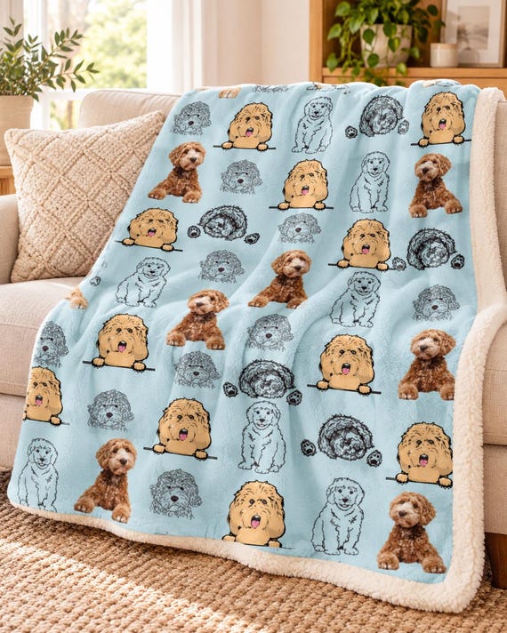 Goldendoodle Sherpa Blanket, Dog Lover Fleece Throw