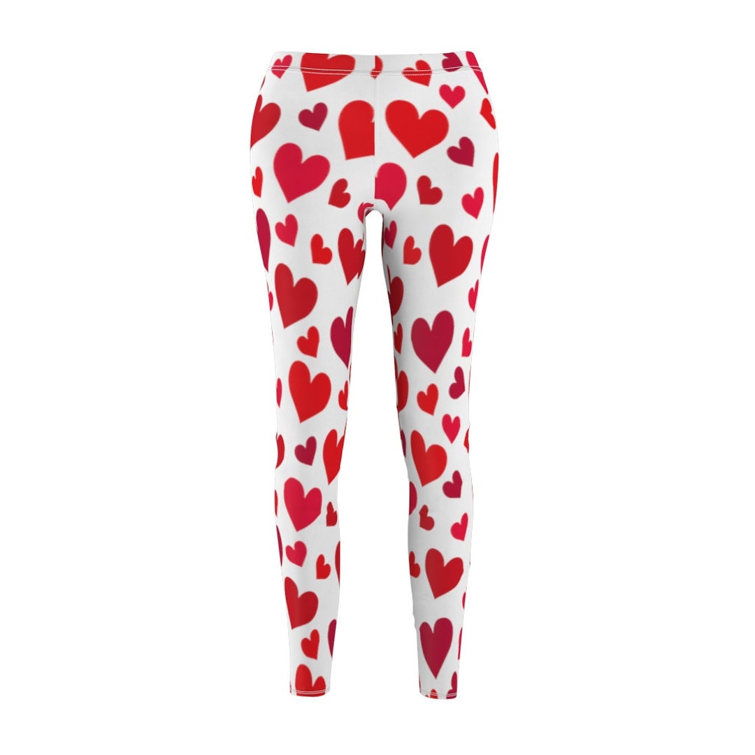 Valentine's Day Leggings White Leggings With Red Hearts - Etsy