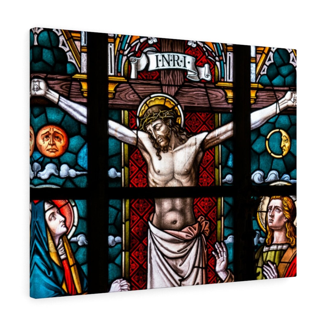 Fotohintergrund 'Jesus Am Kreuz' – Buntglas-Kathedrale Design, 2,7 X 1,8 M, Vinyl