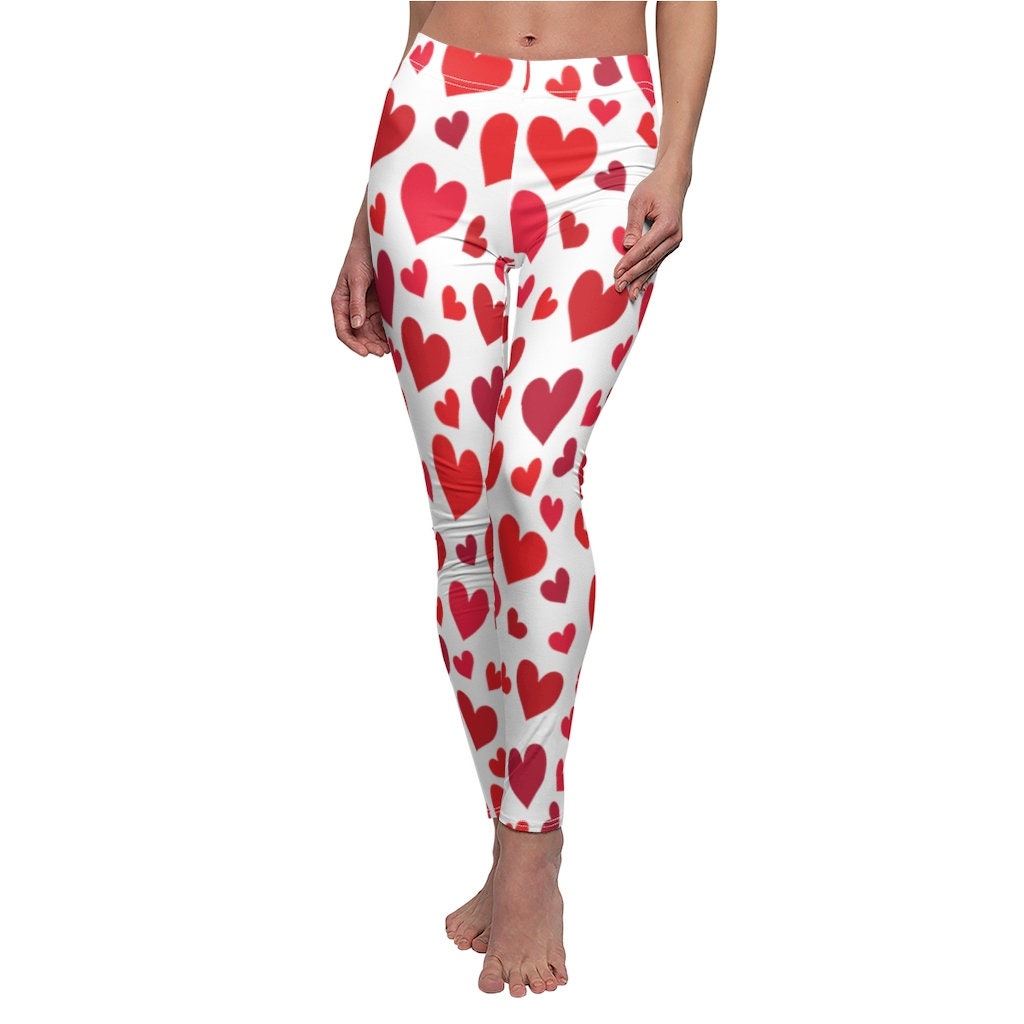 Valentine's Day Leggings White Leggings With Red Hearts - Etsy