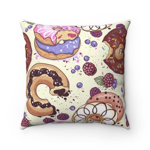 Cute Donut Themed Pillow - Loves Donuts - Spun Polyester Square Pillow