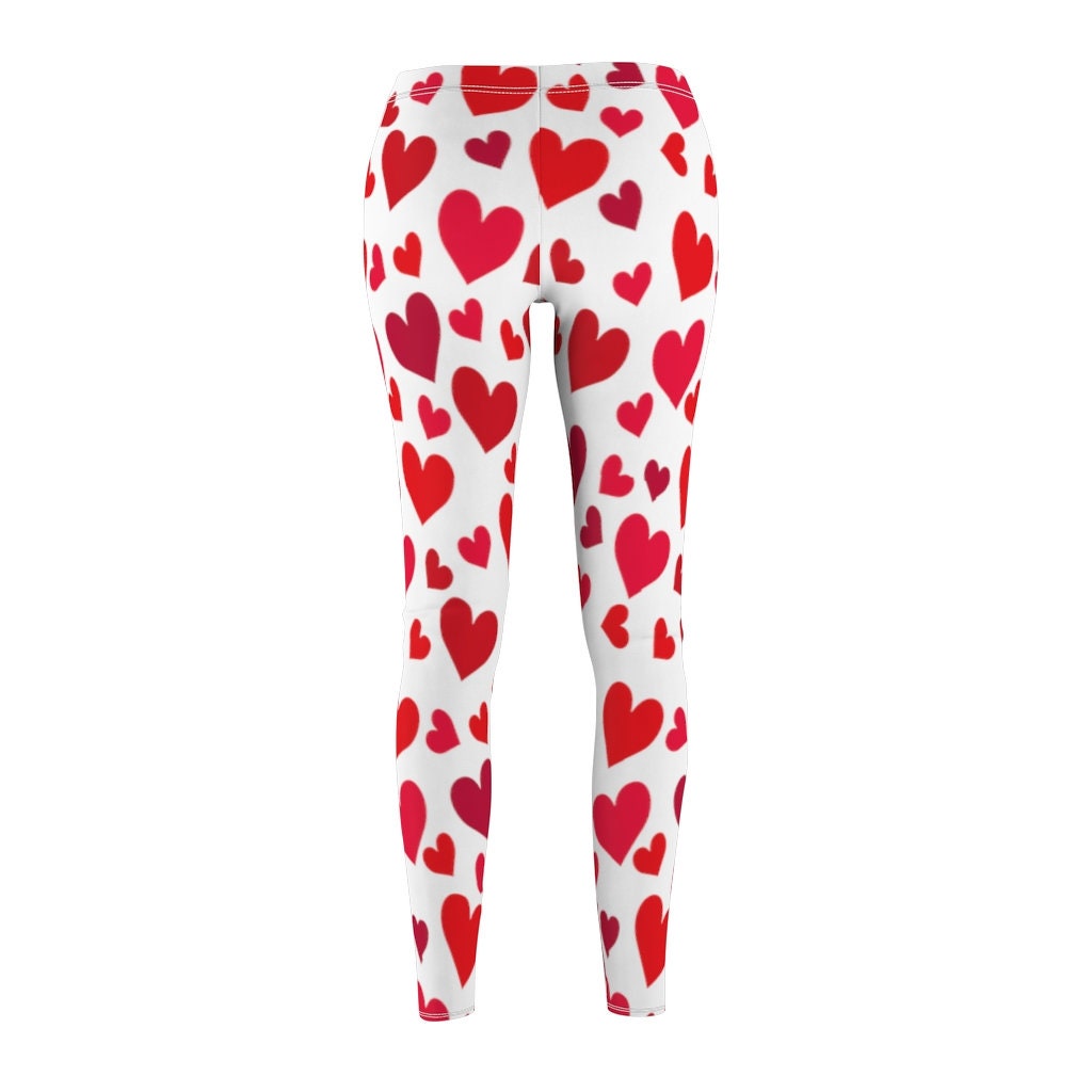 Valentine's Day Leggings White Leggings With Red Hearts - Etsy