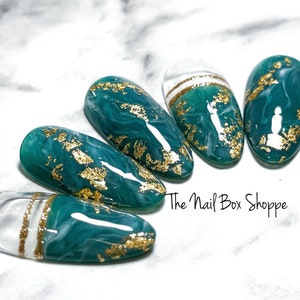Press on Nails/ custom nails/ emerald green marble nails/ nail art/ marble nails/ abstract nails