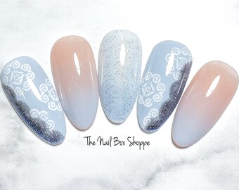 Something Blue Press On Nails: Glitter Ombré, Custom Gel Nails