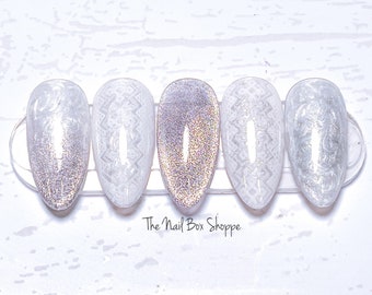 Hmong Art Press On Nails: Glitter Pearl Marble Gel Nails