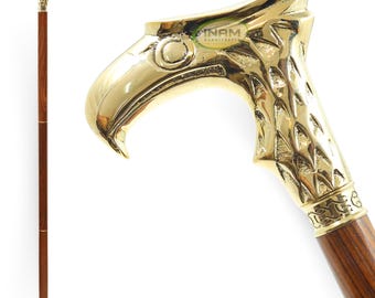Bastón vintage con cabeza de águila y mango de latón - Bastón de diseño hecho a mano