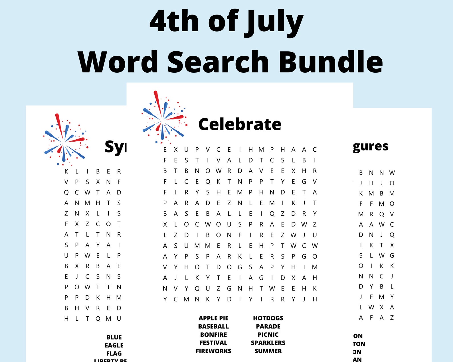 4th of july printable word search puzzle bundle for kids
