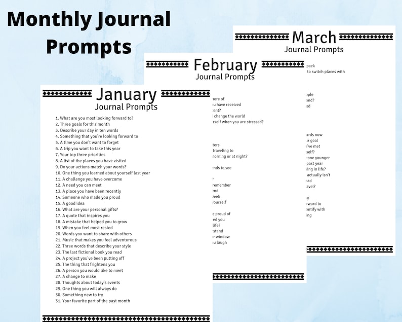 Printable: A Year of Journal Prompts B&W - Etsy