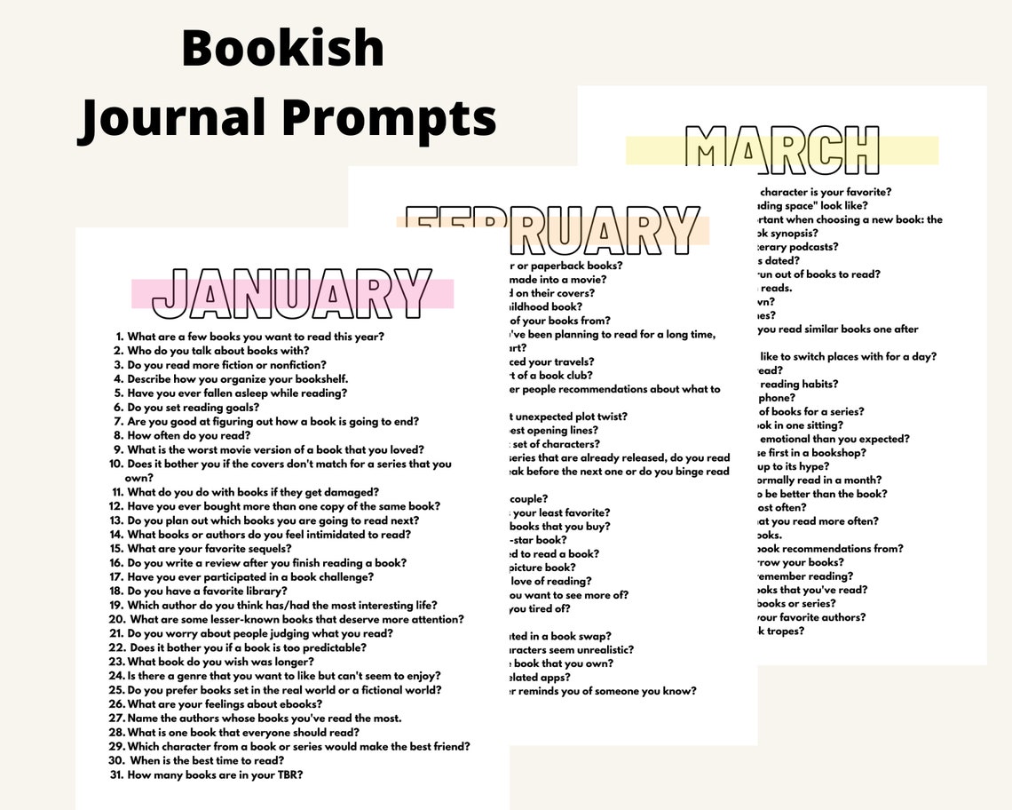 Printable Bookish Journal Prompts: 365 Reading Journal Prompts | Etsy