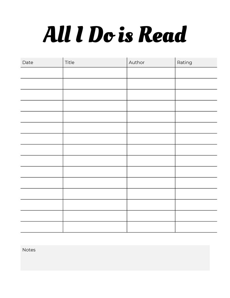 Reading Log Book Tracker Printable Etsy