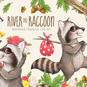 Cute Raccoon Clipart, Cute Kids Clipart, Raccoon Illustration, Woodland Clipart, Kids Animal Clipart, River the Raccoon