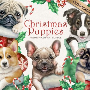 Christmas Puppy Clipart, Cute Christmas Puppies in Stockings, Dog Clipart, PNG Files, Digital Download