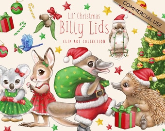 Australian Christmas Animal Clipart, Festive Aussie Animals (Digital Download)