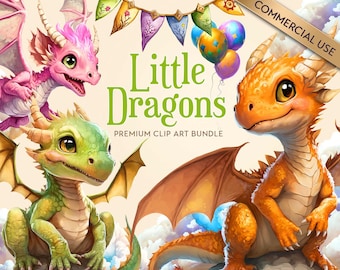 Cute Dragon Clipart | Dragon Party Clipart | Baby Dragons | Detailed & High Quality | Commercial Use Included