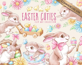 Cute Easter Clipart Bundle, Cute Easter Bunny PNG Clip Art Pack, Easter Bunny and Chicks Illustrations, Instant Digital Download