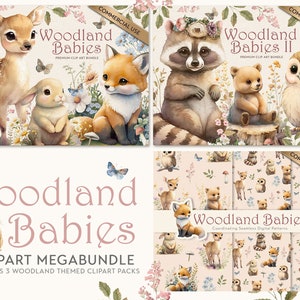 Baby Woodland Animals Clipart MegaBundle including Seamless Digital Papers Patterns | For Baby products, Nursery Decor & Scrapbooking