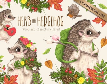 Woodland Clipart of Hedgehog, Cute Hedgehog ClipArt, Hedgehog Illustration, Cute Animal Clip Art, Herb the Hedgehog